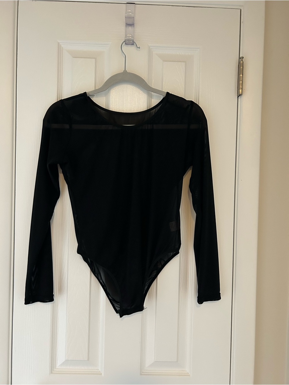 Womens Black Long-Sleeve One-Piece Bodysuit